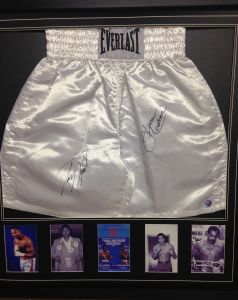 Framed Larry Holmes and Ken Norton Signed Boxing Shorts