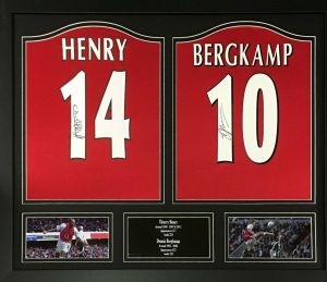 Dennis Bergkamp and Thierry Henry Signed Arsenal Shirts