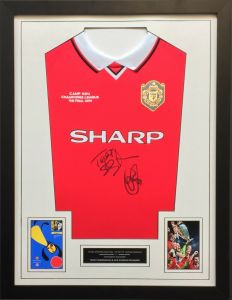 Solskjaer and Sheringham Signed Manchester United Shirt